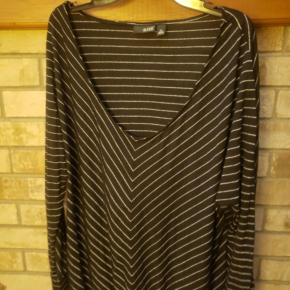 Ana Black V-Neck Silver Lining Long Sleeve Shirt
